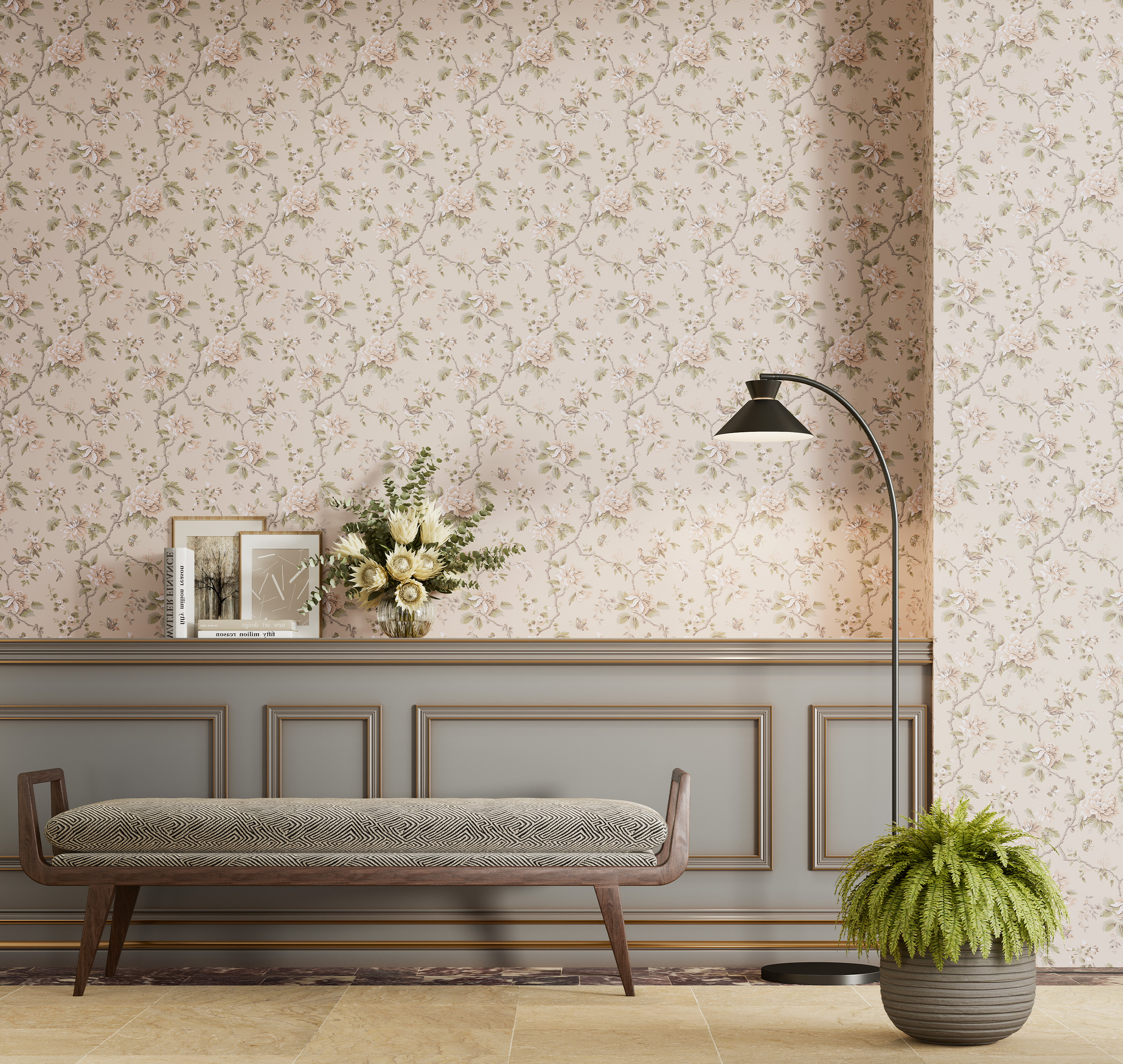 Обои Loymina Шелковый путь Шинуазри: Дикая роза SLK2 002/1 10,05×1 фото в интерьере